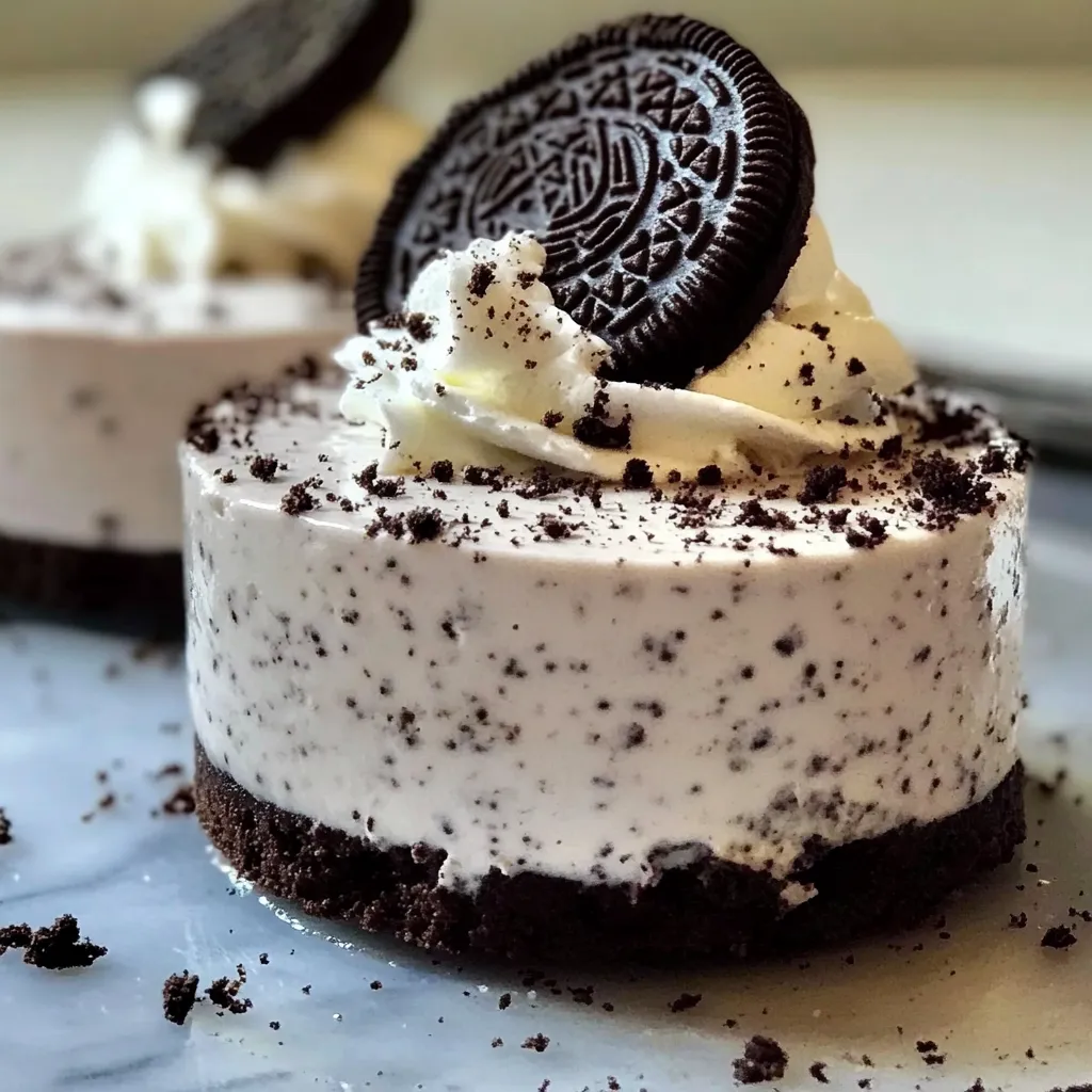 Creamy No-Bake Oreo Cheesecakes with Chocolate Cookie Crust and Whipped Topping